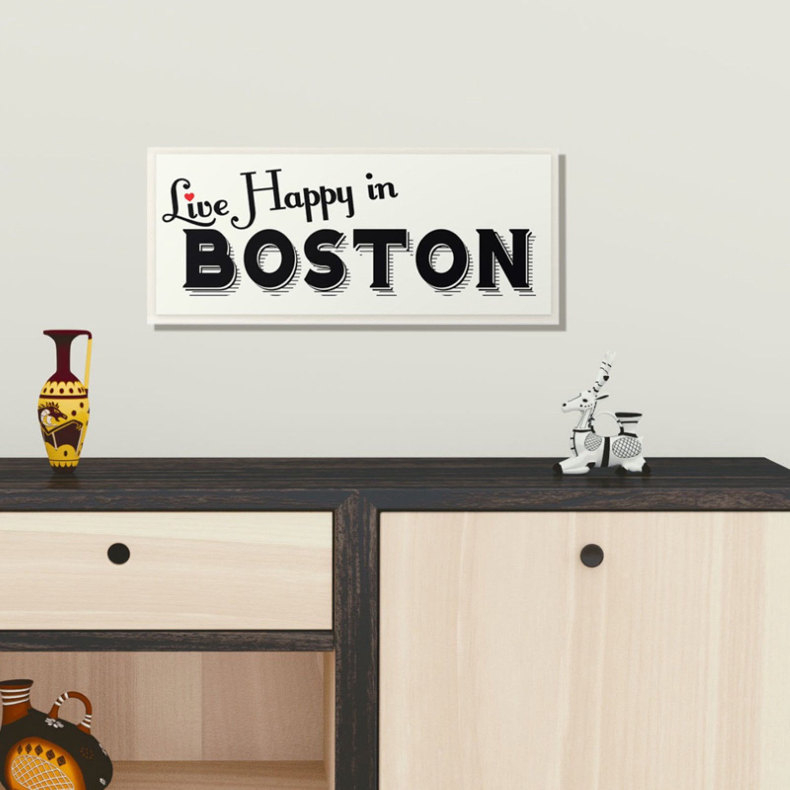 the stupell home decor collection live happy in boston red heart typography stretched canvas wall art, 10 x 1.5 x 24