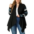 thumbnail image 1 of Cárdigan de talgrande pamujer Cárdigan de punto con bloques de color asimétricorayas Navidad Negro 4XL, 1 of 5