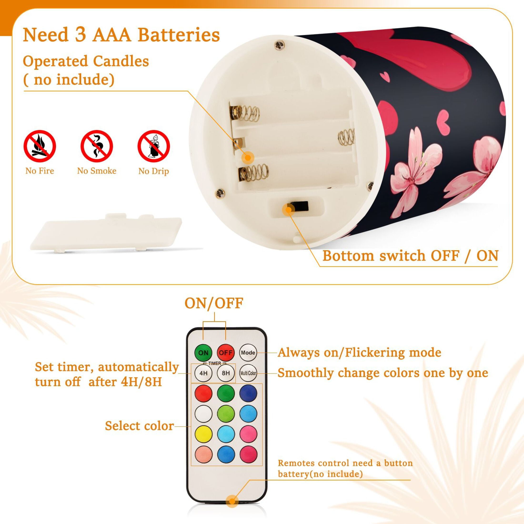 Valentine Cherry Blossom Heart Flickering Flameless Candles LED Tealight Battery Operated with Remote Set of 2 Holiday Decor Ornaments
