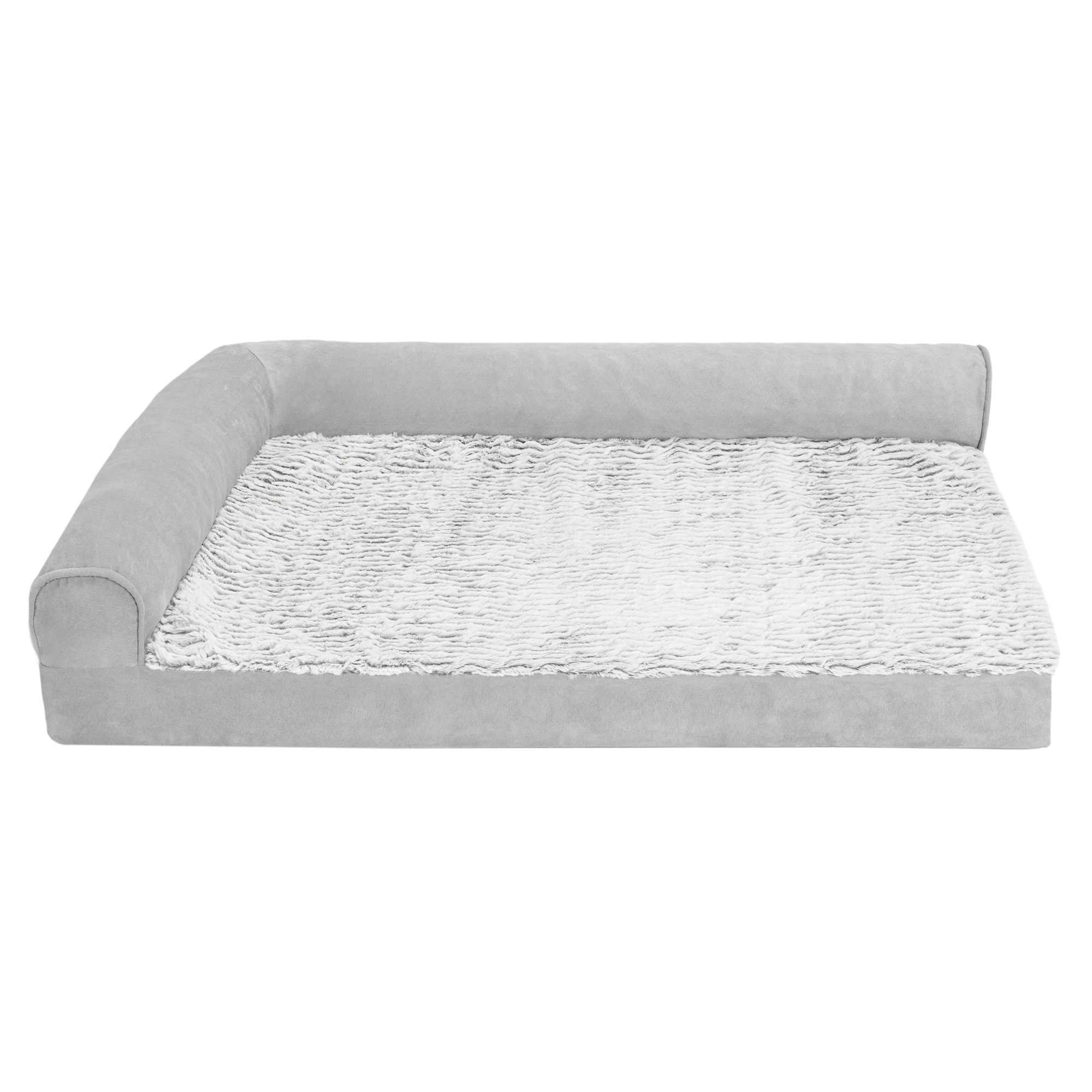 FurHaven Embossed Faux Fur & Suede Orthopedic L-Chaise Pet Bed, Gray, Large photo 7