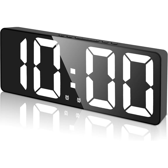 Digital Alarm Clock Large LED Display with 2 Alarm Settings,5-Level Brightness,12/24H,Snooze,Voice Control for Bedrooms Desk Heavy Sleepers Adults(Black)