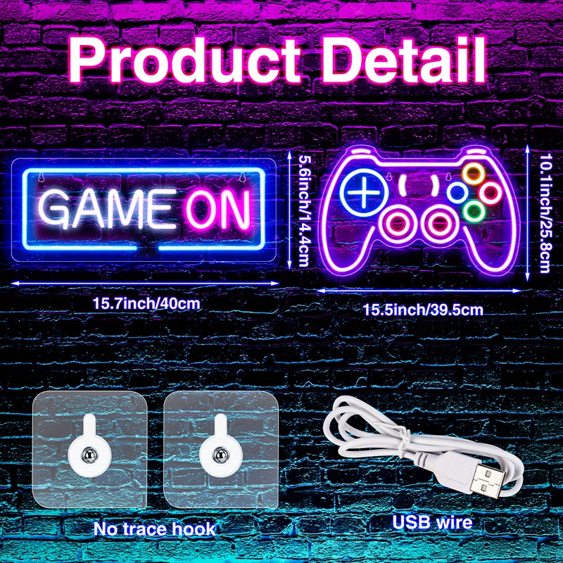 Armscye 2Pcs Gaming Neon Sign, Game Neon Sign for Game Room Decor, LED Game Neon Sign for Teen Boy Room Decor, Gamer Wall Decor