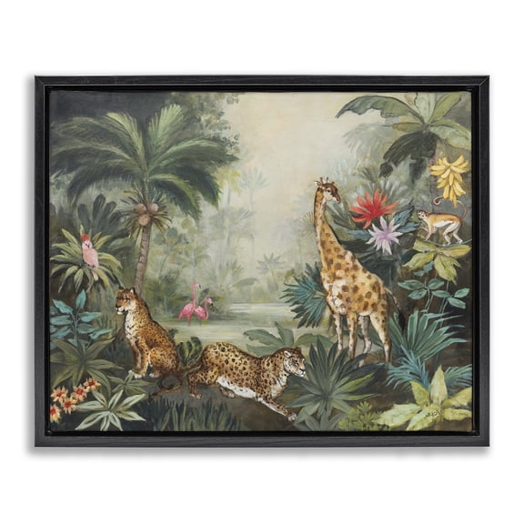 Stupell Industries Tropical Tropical Animals in Jungle Black Floating Frame Canvas Art, 21 x 17, by Julia Purinton