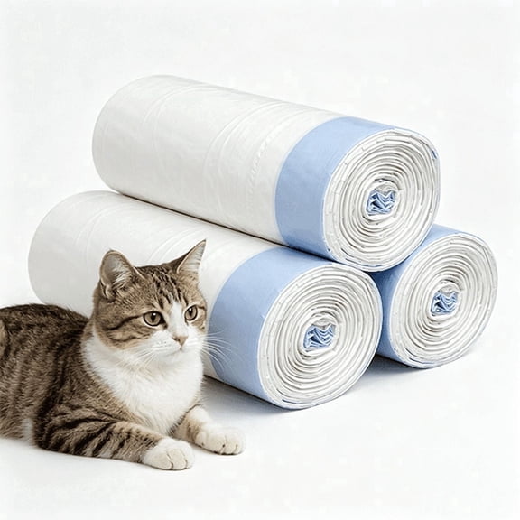 PawPetica Cat Litter Bags, 60 Pack Drawstring Trash Bags for Automatic Self-Cleaning Cat Litter Box, 26"x12" Heavy-Duty Replacement Liners, Leak-Proof & Tear-Resistant, 3 Rolls