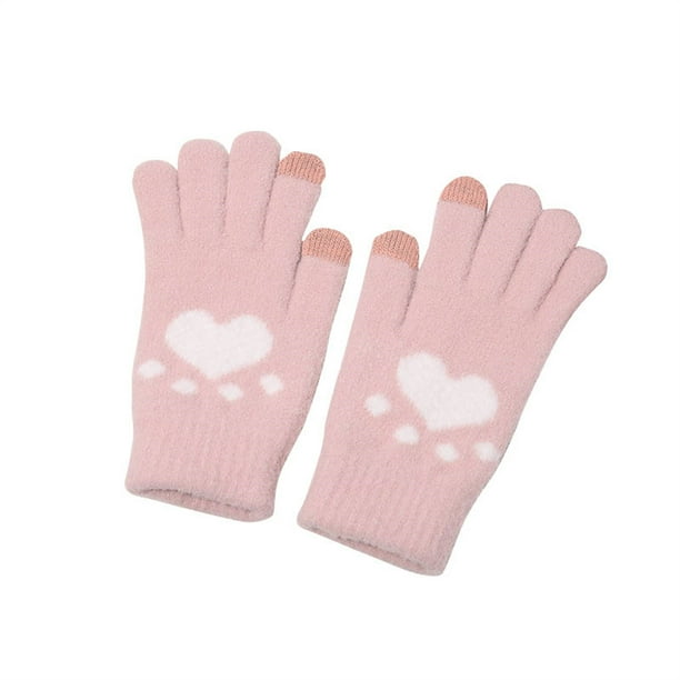 Guantes de mujer de color liso sin dedos, cálidos, de punto, mitones para mujer