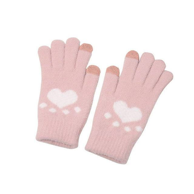 Guantes de mujer de color liso sin dedos, cálidos, de punto, mitones para mujer