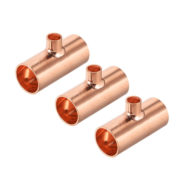 Accesorio de tubería de presión de cobre en forma de T reductor de 1/4 pulgadas x 5/8 pulgadas para suministro de plomería y refrigeración 3 piezas