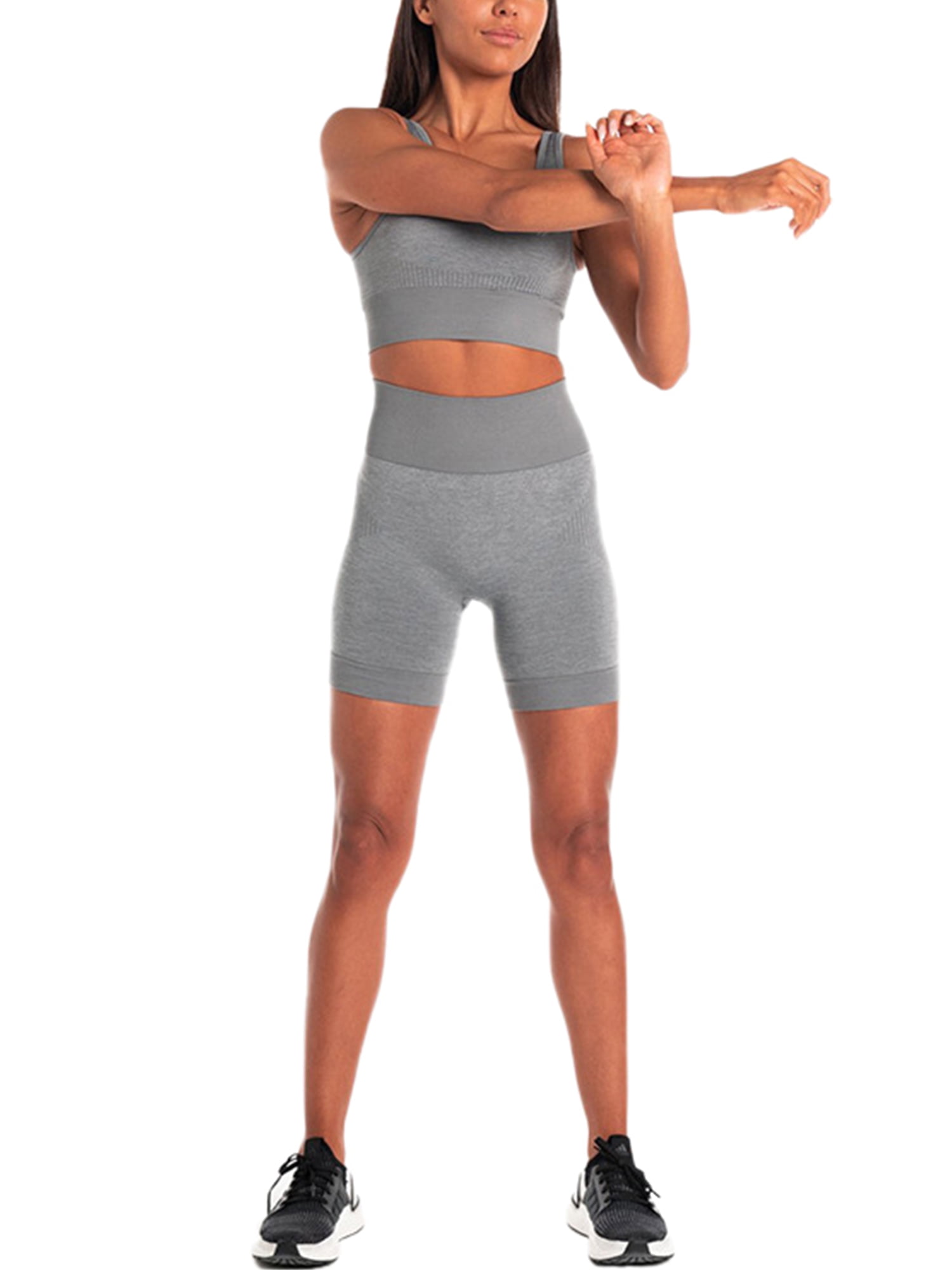 Women Two Pieces Set Yoga Sports Suit Crop Tank Pants Quick Dry Top Compression Leggings Workout Set