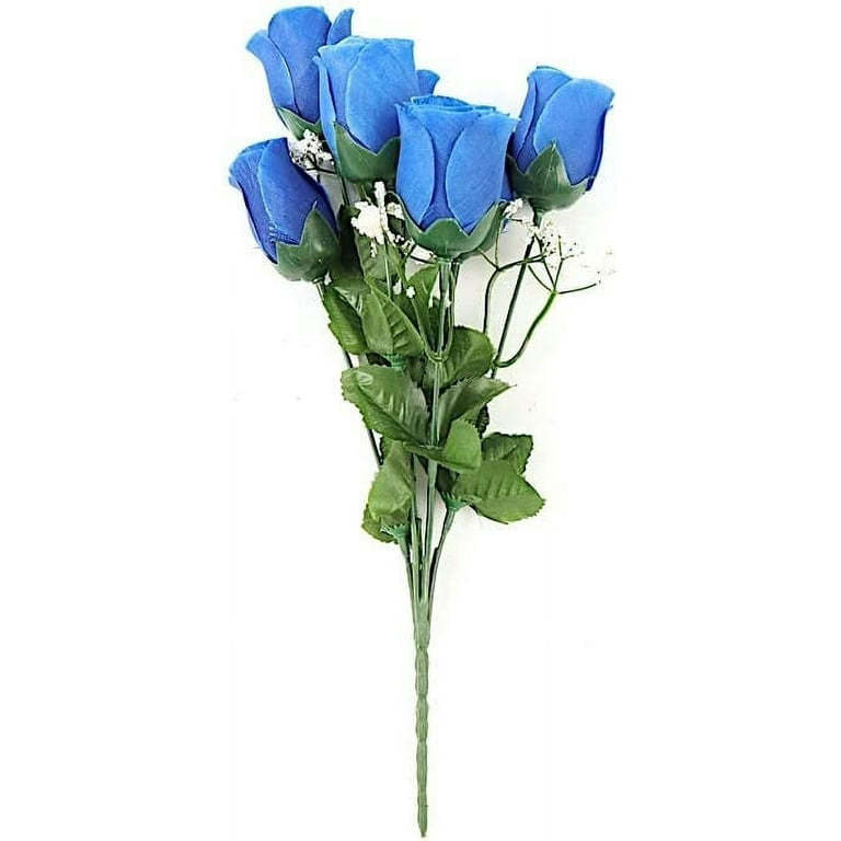 12 Bush Royal Blue 84 Rose Buds Real Touch Artificial Silk Flowers