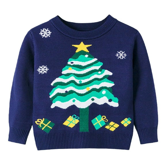 Odeerbi Kids Boys Girls Christmas Sweater Cute Winter Thermal Knit Crewneck Sweater Kids Baby Fall Christmas Pullover Sweater Knitted Bottoming Shirt Kids Clothes Dark Blue