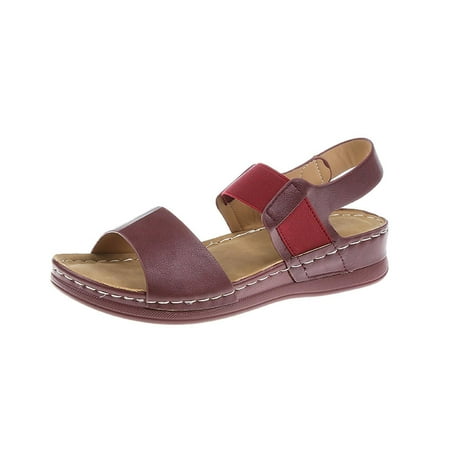 

Women s Summer Casual Sandals Thick Bottom Plus Size Stretch Strappy Sandal Vintage Flats Platform Sandals for Women