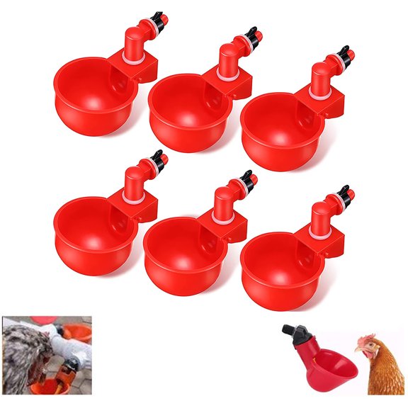 Vnanda 6Pcs/Set Fully Automatic Poultry Drinking Machine Large Automatic Chicken Waterer Cups | Chicken Water Feeder Suitable for Chicks, Duck, Goose, Turkey and Bunny | Poultry Water Feeder Kit
