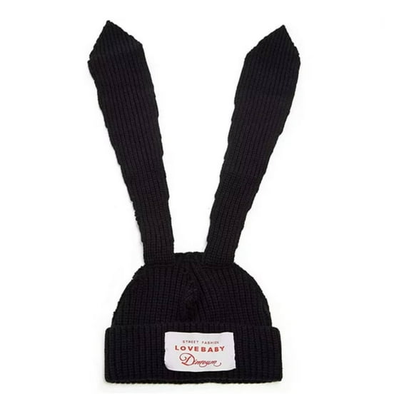CNKOO Knit Beanie Hats Cute Bunny Long Ears Funny Hat Fluffy Winter Cap Warm,Black