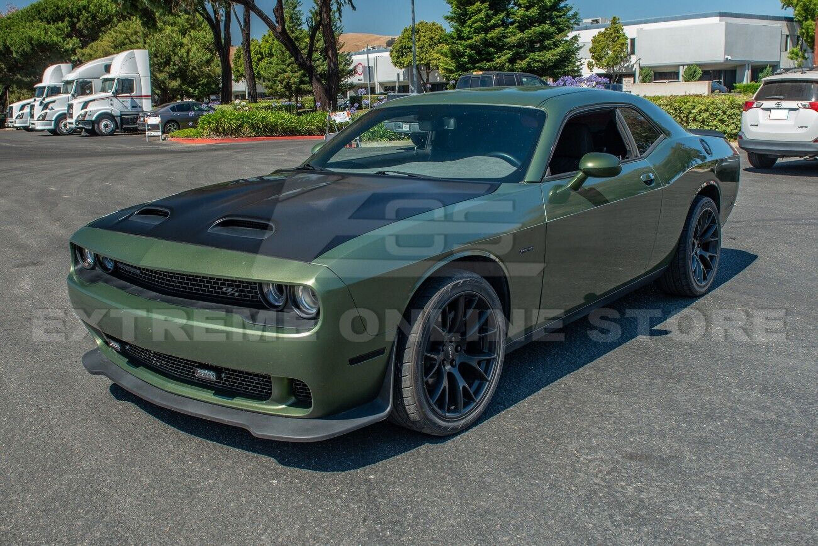 Replacement For 2008-Present Dodge Challenger Models | SRT Hellcat Redeye Style Aluminum - Primed Black Replacement Front Air Vented Scoop Hood Cover HOOD-711-ALUMINUM