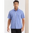 thumbnail image 2 of DARING DIVA Men's Checked Short Sleeve Button Plaid Tartan Collared Dress Shirt M Blue, 2 of 6
