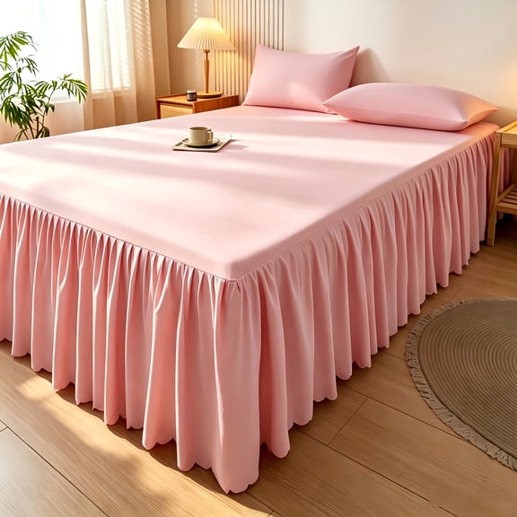Twin 2pcs Modern Elastic Fitted Bed Skirt Set With Lace Bedspread, Non-Slip, Wrinkle-Resistant, Breathable