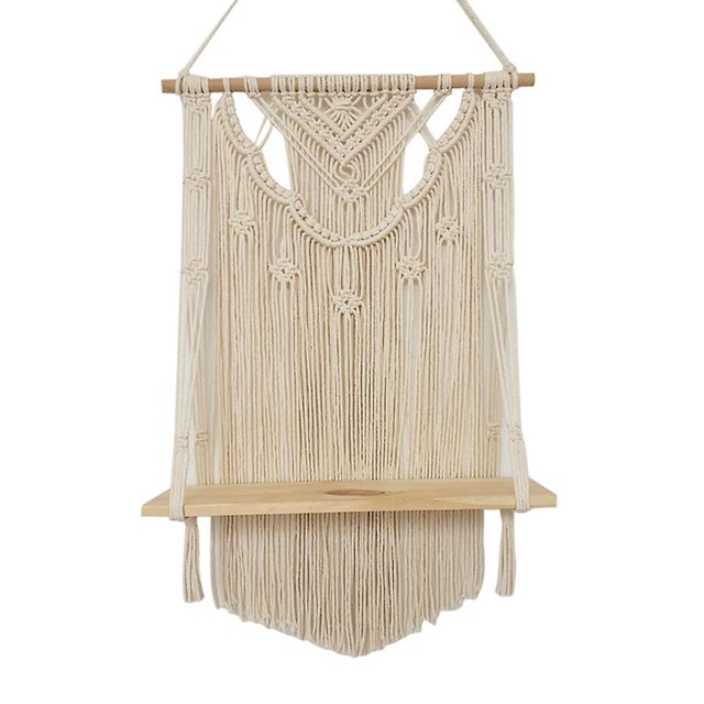 Estante colgante de pared de macramé, organizador de estante colgante flotante de madera de un solo nivel, decoración de pared