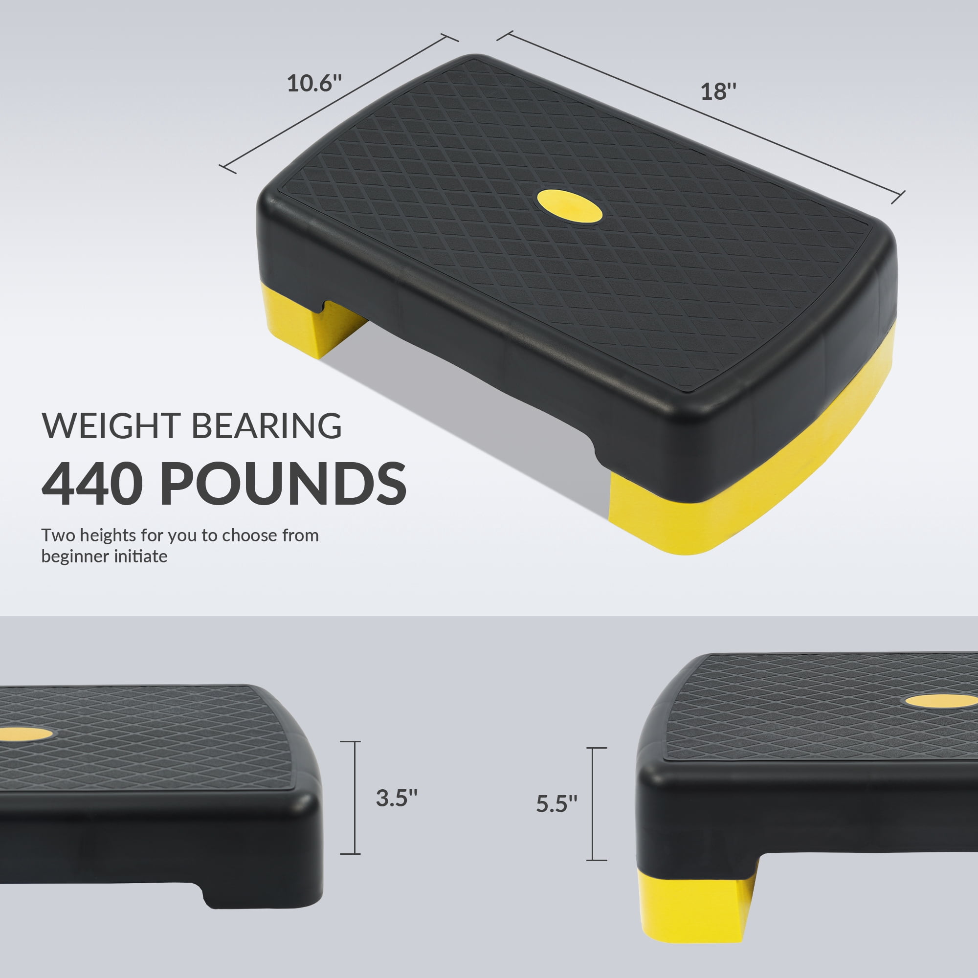 FlexWave Adjustable Workout Aerobic Stepper Step Platform Trainer, 18-Inch, Black/ Yellow