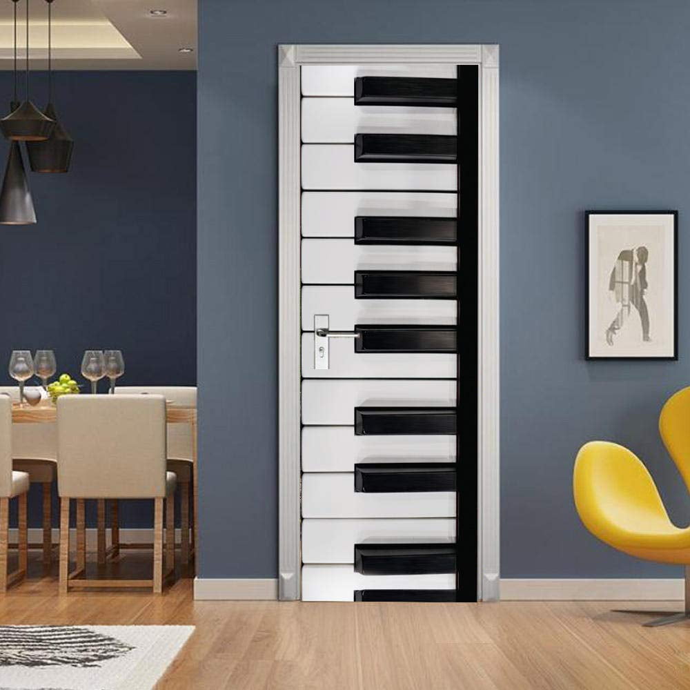 3D Door Stickers Music Black And White Piano Keys Self-Adhesive Removable Pvc Mural Door