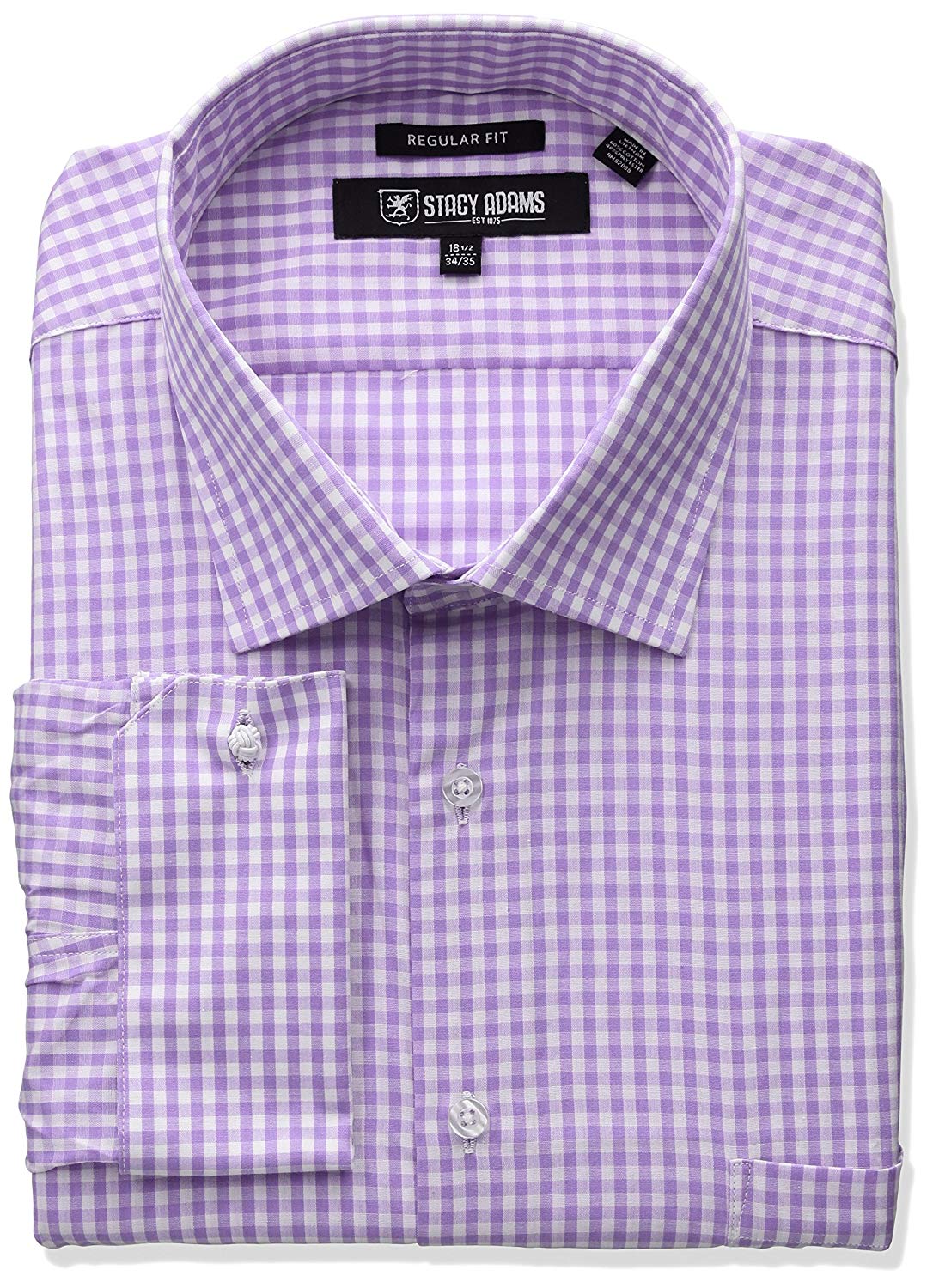 Stacy Adams Men's Big and Tall Gingham Check Dress Shirt, Purple, 18
