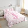 thumbnail image 3 of jejeloiu Initial Letter J Bedding Comforter Set,Kawaii Bowknot Twin Comforter Sets,Pink White Bedding Set For Girls,Breathable Bedroom Decoration Reversible,3 Pieces, 3 of 7
