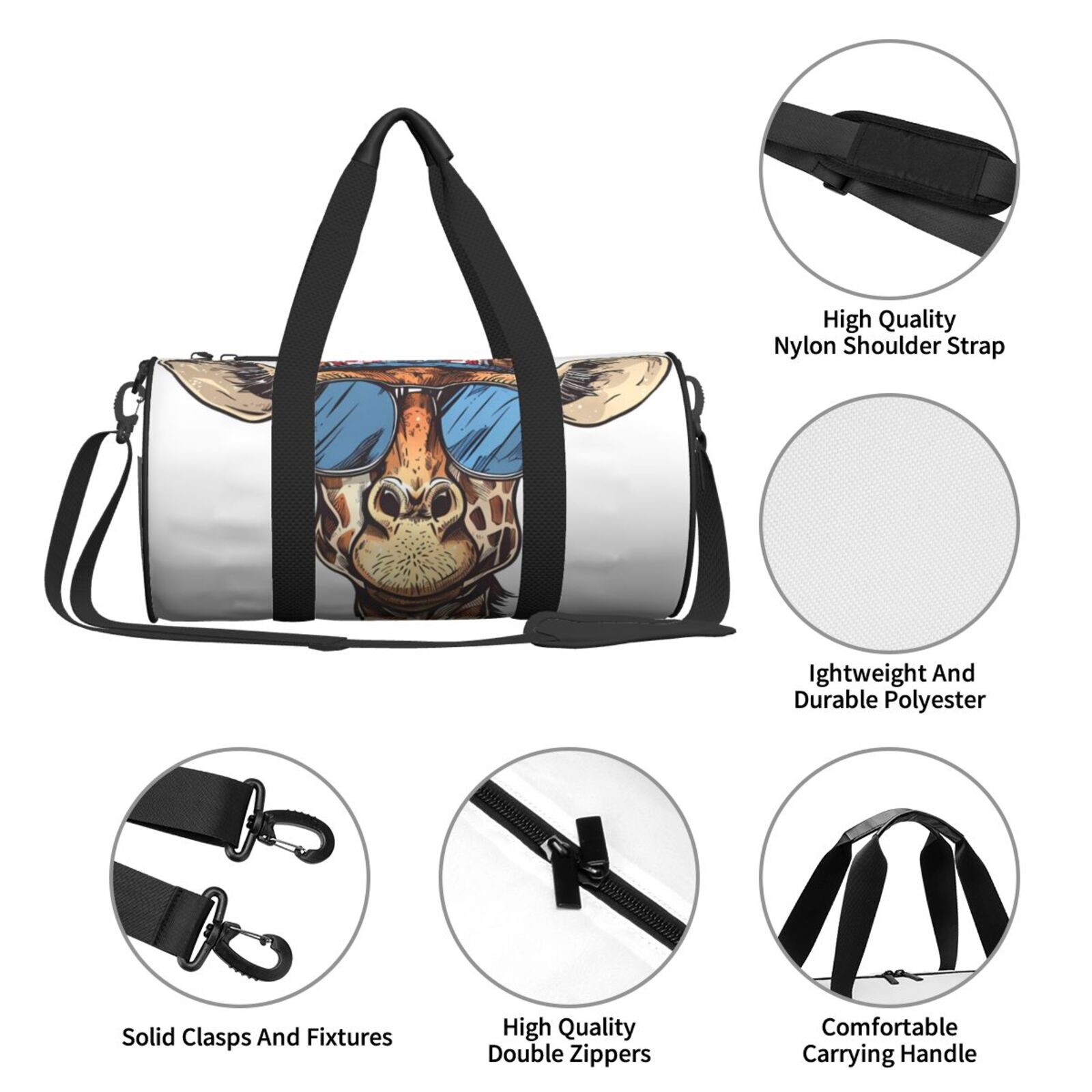 Vsdgher American Giraffe Style 45L Foldable Duffel Bag, Sports Gym Bag,Overnight Bag, Portable Weekender Bag for Airplanes