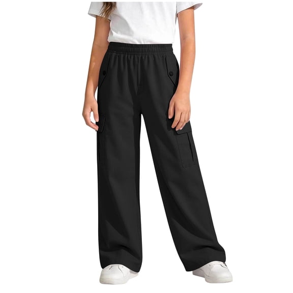 hoksml Girls High-waisted Cargo Pants Back to School Wide Leg Trousers for Outdoor Hiking