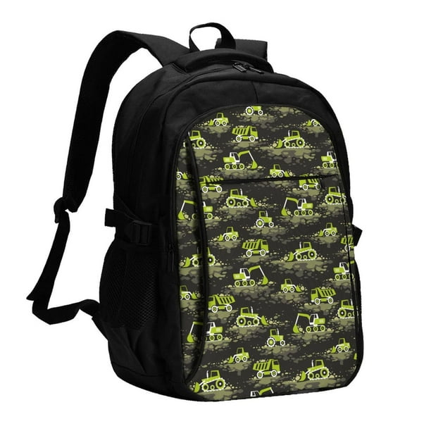 Fotbe Light Green Excavator Mochila con Estampado y Puerto USB para Hombre y Mujer, Mochila Antirrobo, Mochila de Viaje, Mochila Escolar, Mochila Universitaria