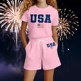 thumbnail image 2 of SGMVNU Girls 2 Piece Summer Outfits Casual Short Sleeve Graphic Tee Matching Drawstring Shorts Set Tracksuits Size 13-14 Years Pink, 2 of 4
