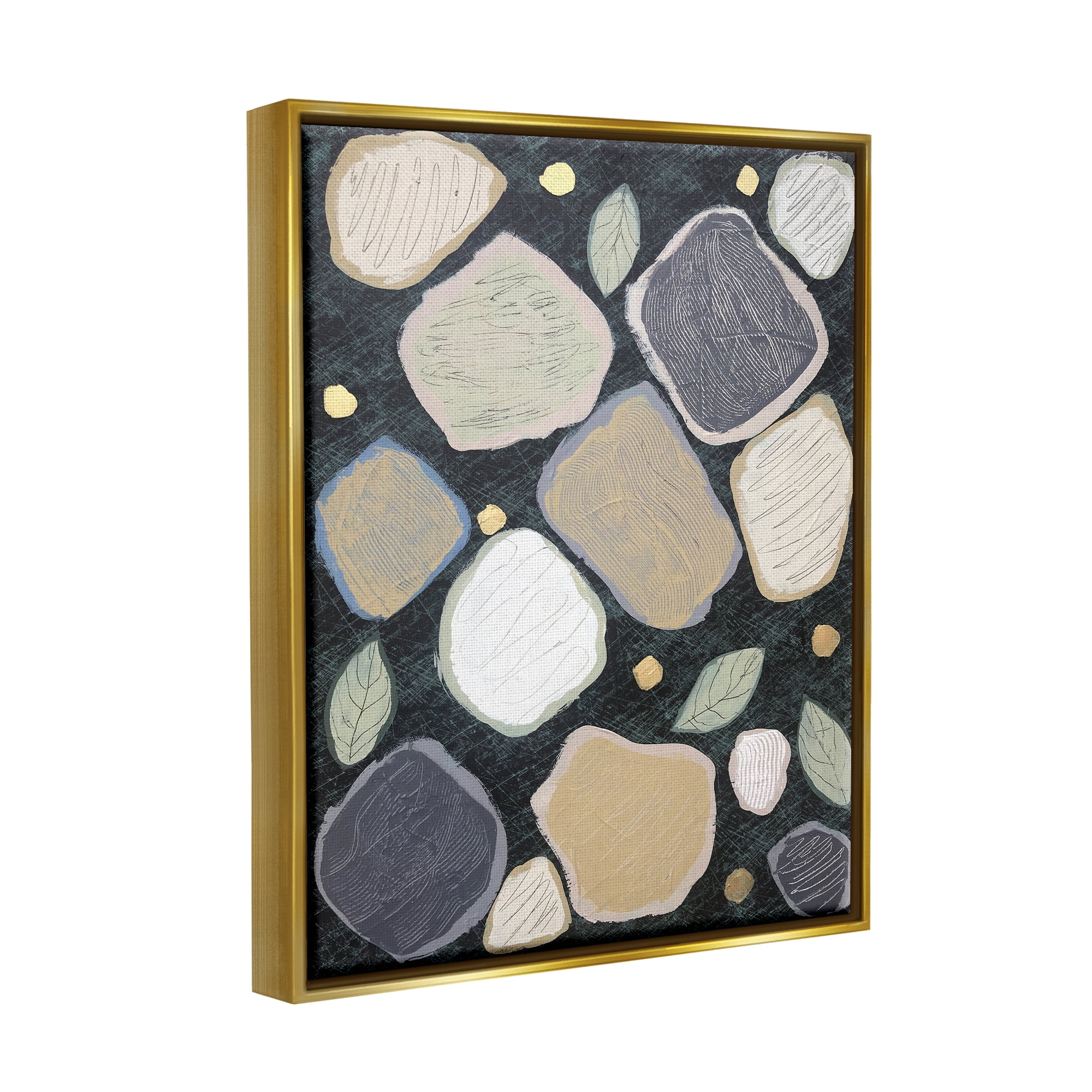 Stupell Industries Patterned Nature Shapes Abstract Painting Gold Floater Framed Canvas Art Print Wall Art, 17 x 21