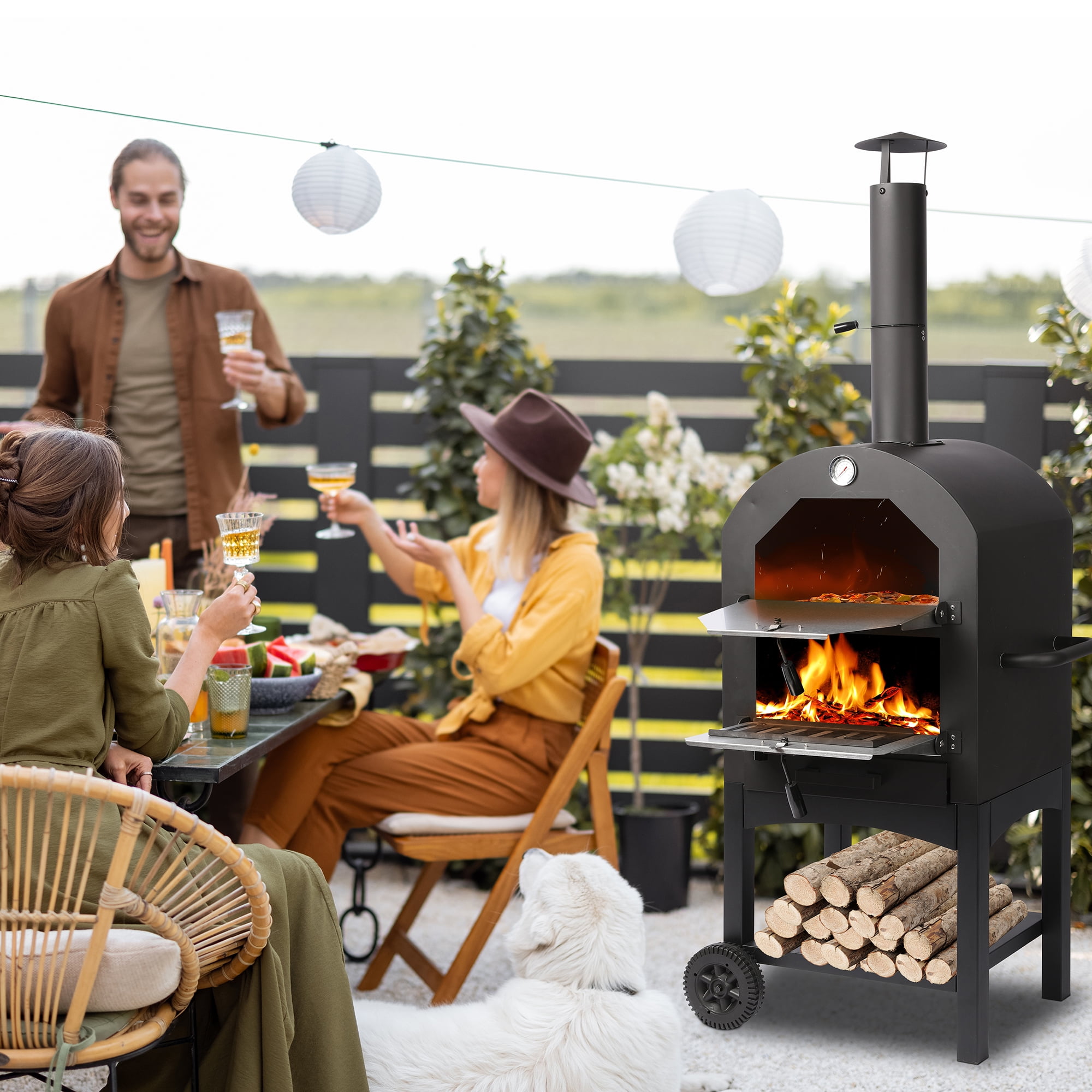 Tolead Outdoor Wood Fired Pizza Oven with Waterproof Cover, Patio,  Backyard, Garden, Black - Walmart.com