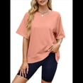 thumbnail image 2 of Camisetas de Gran Tamaño para Mujer, Cuello Redondo, Corta, Blusas Casuales de Verano, Blusas Holgadas de Corte Alto Rosa XL, 2 of 10