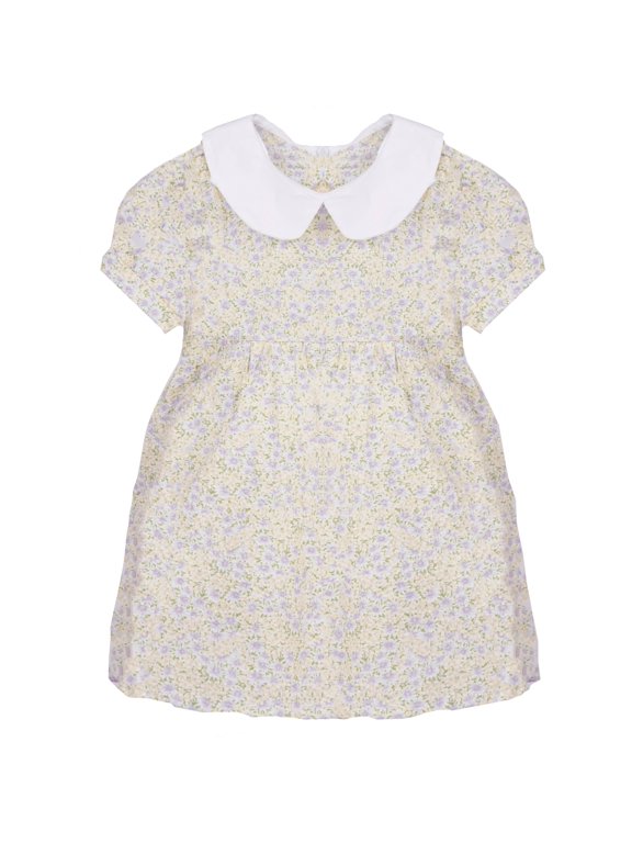 Toddler Girls Short Puff Sleeve Peter Pan Collar Floral Dress 4-5 Years