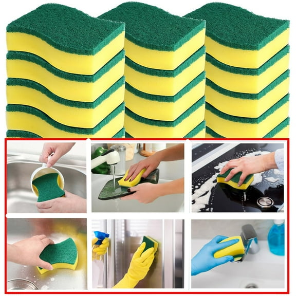 Bxaolu Heavy Duty Scrub Sponges Kitchen 20pcs, Dual Side Cleaning Dish Sponges for Cookware, Bakeware and More