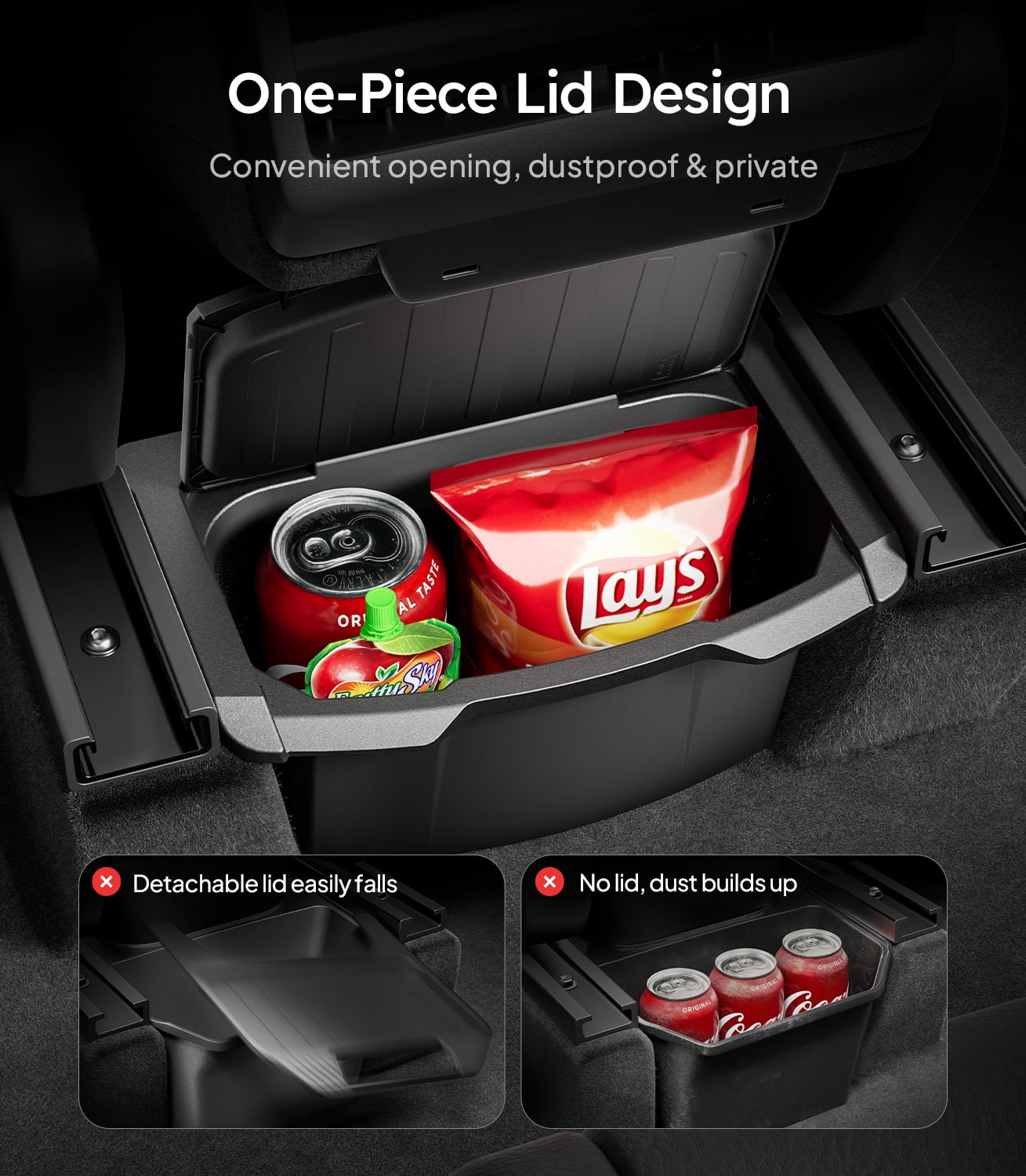 Wigoo Upgrade Tesla Model Y Juniper Accessories Rear Center Console Organizer [Partitioned Storage & Stable Installation] Backseat Storage Box for Tesla Model Y Juniper 2025~2026