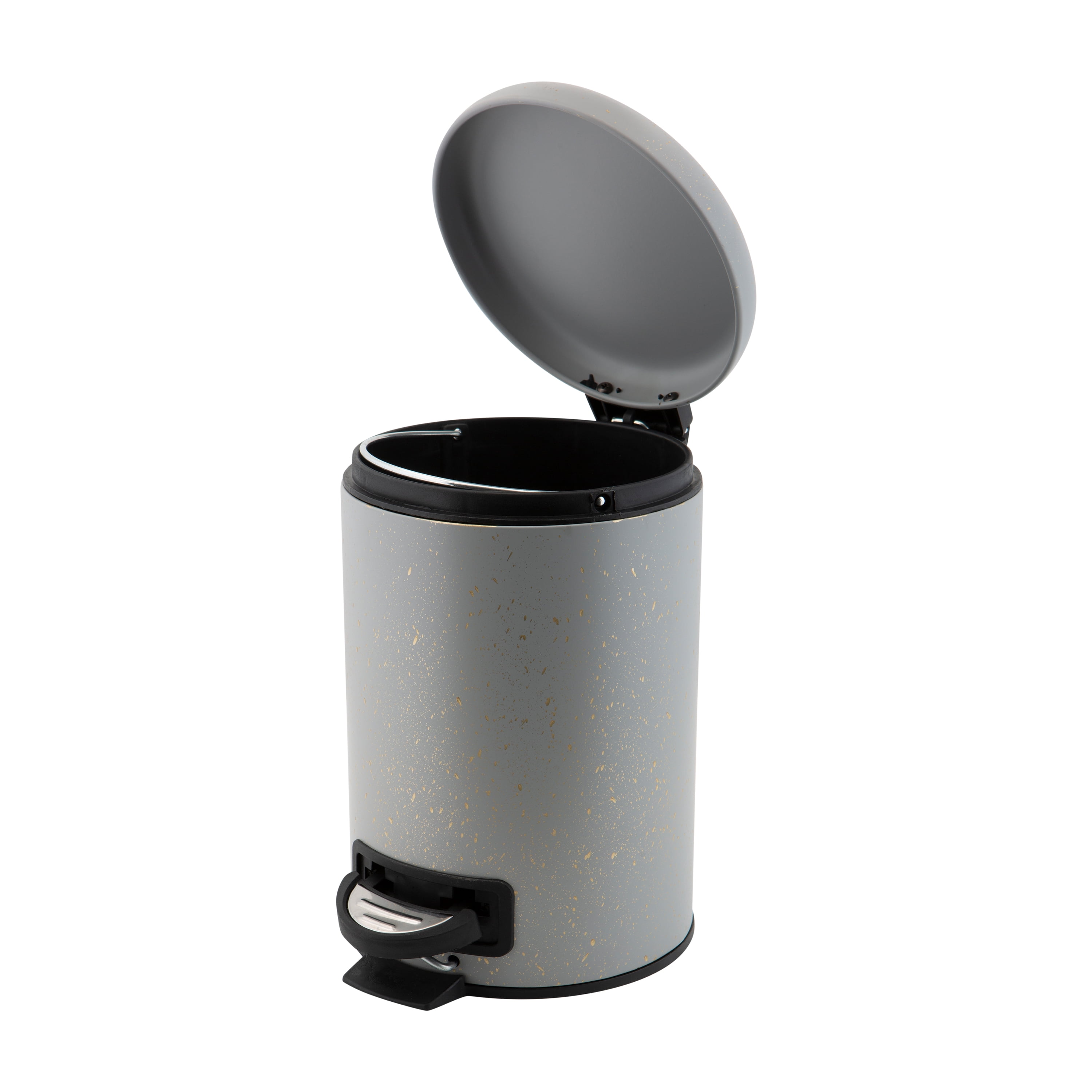 ELLE Paris 2 Pack Speckled Design 3 Liter Step Bin with Lid Iron Wastebasket in Grey