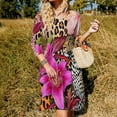 thumbnail image 3 of Leopard Lilies Vibrant Jungle Print Women's 3/4 Sleeve Dresses Elegant A-Line Midi Dress Flare Summer Casual Sundress, 3 of 9