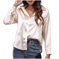 thumbnail image 5 of Women's Spring Satin Shirts Buttons Lapel V Neck Long Sleeve Tunic Blouses Solid Color Trendy Casual Tops Rose Gold,XL, 5 of 6