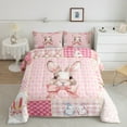 thumbnail image 2 of jejeloiu Kawaii Cute Rabbit Full Size Comforter Sets,Cartoon Bow Knot Bow Bedding Comforter Set,Pink Plaid Chekcered Bedding Sets For Girls Kids,Ultra Soft Home Decor Reversible,3pcs, 2 of 8