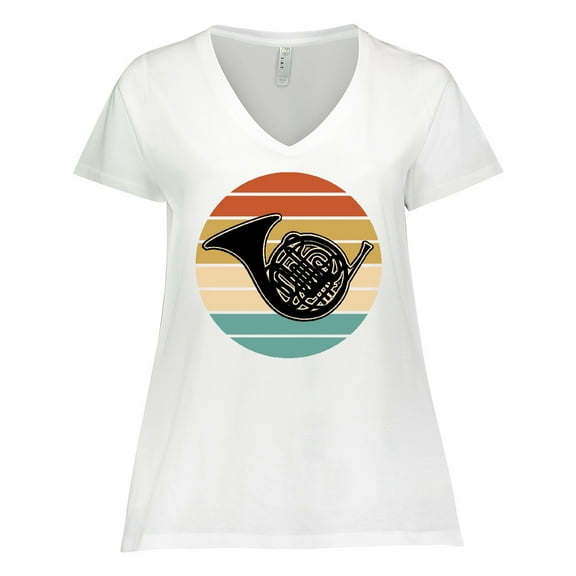 Inktastic French Horn Retro Music Gift Women's Plus Size V-Neck T-Shirt