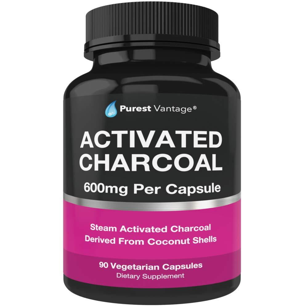 Pure Organic Activated Charcoal Capsules 600mg per Capsule, 90 Veggie