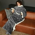 thumbnail image 3 of Catalonia Sherpa Wearable Blanket with Sleeves & Foot Pockets for Adult Women Men, Comfy Snuggle Wrap Sleeved Throw Blanket Robe, Gift Idea, Grey, 68" x 53", 3 of 8