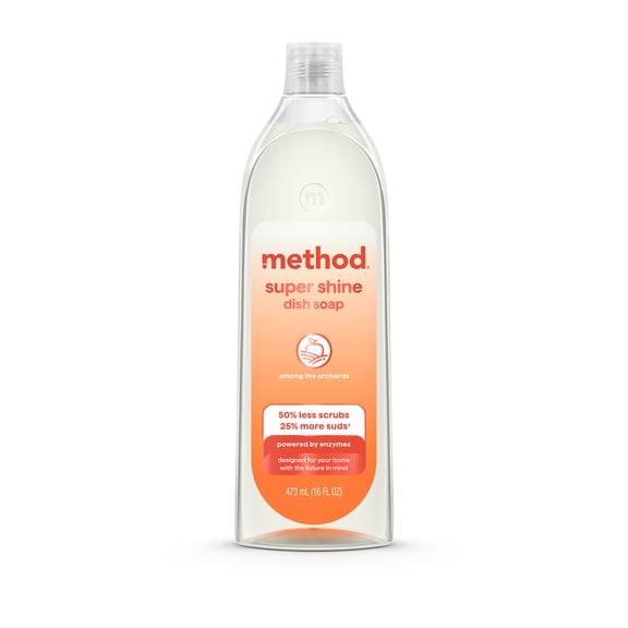 Method Super Shine Liquid Dish Soap, Powered by Enzymes, Among the Orchards Scented, 16 fl oz
