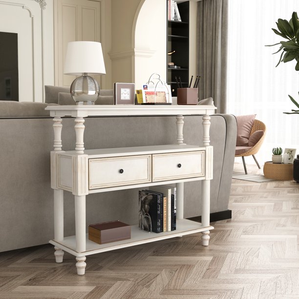 Houseinbox Solid Wood Entryway Console Table MidCentury Modern Side