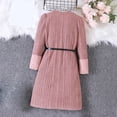 thumbnail image 4 of Daqian (8-12 Years) Round Neck Knit Patchwork Velvet Long Sleeve Dress + Black Belt Big Girls Dresses Clearance Holiday Dresses for Girls Holiday Outfit Pink 12-13 Years, 4 of 7