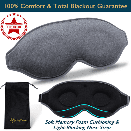 ComfiTime Memory Foam Sleep Mask - 100% Blackout 3D Eye Mask for Sleeping, Eye Covers for Men & Women, Contour Blindfold with Nose Baffle for Adult, Soft Travel Eye Blinders Night Mask, Gray