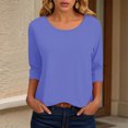 thumbnail image 2 of Towmus Womens Tops 3/4 Sleeve Solid Color Crew Neck T Shirt Oversized Casual Women Blouse Business Work Summer Dresses S-3XL Under $6, 2 of 6