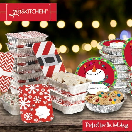 Amazon.com: round plastic printed resuable christmas food storage containers with lids, 9" (set Christmas Food Foil Containers with Festive Lids – Rectangle Aluminum Containers, Set of 24