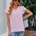thumbnail image 2 of Jdlsppl Women's Short Sleeve Blouse Soft Shirt Top Ruffle Loose V Neck Puff Sleeve Fall Cool Spandex Chiffon T Shirt Light Pink Large, 2 of 4