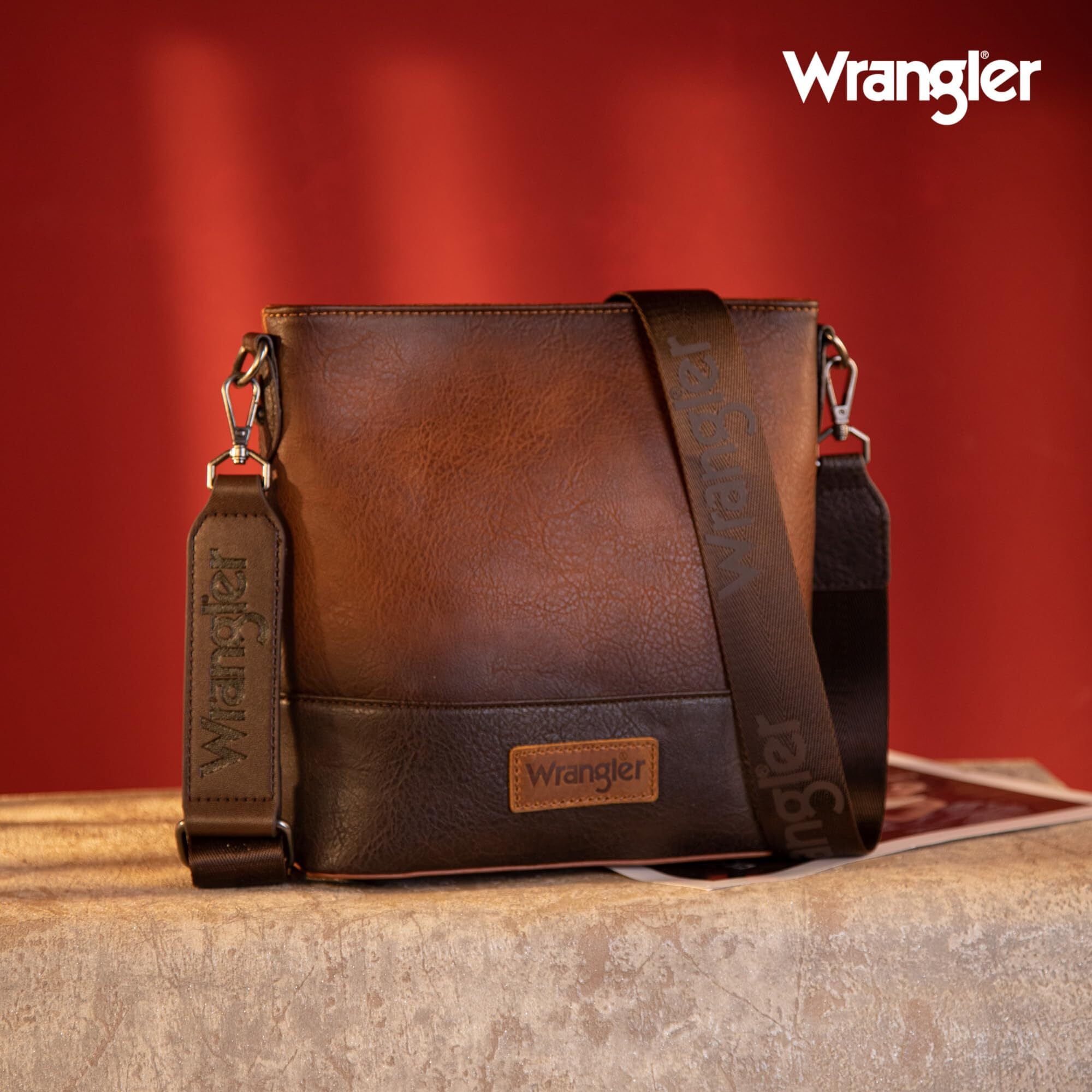 Wrangler Crossbody Purses for Women Two Tone Crossbody Bags Women Purses and Handbags, Brown